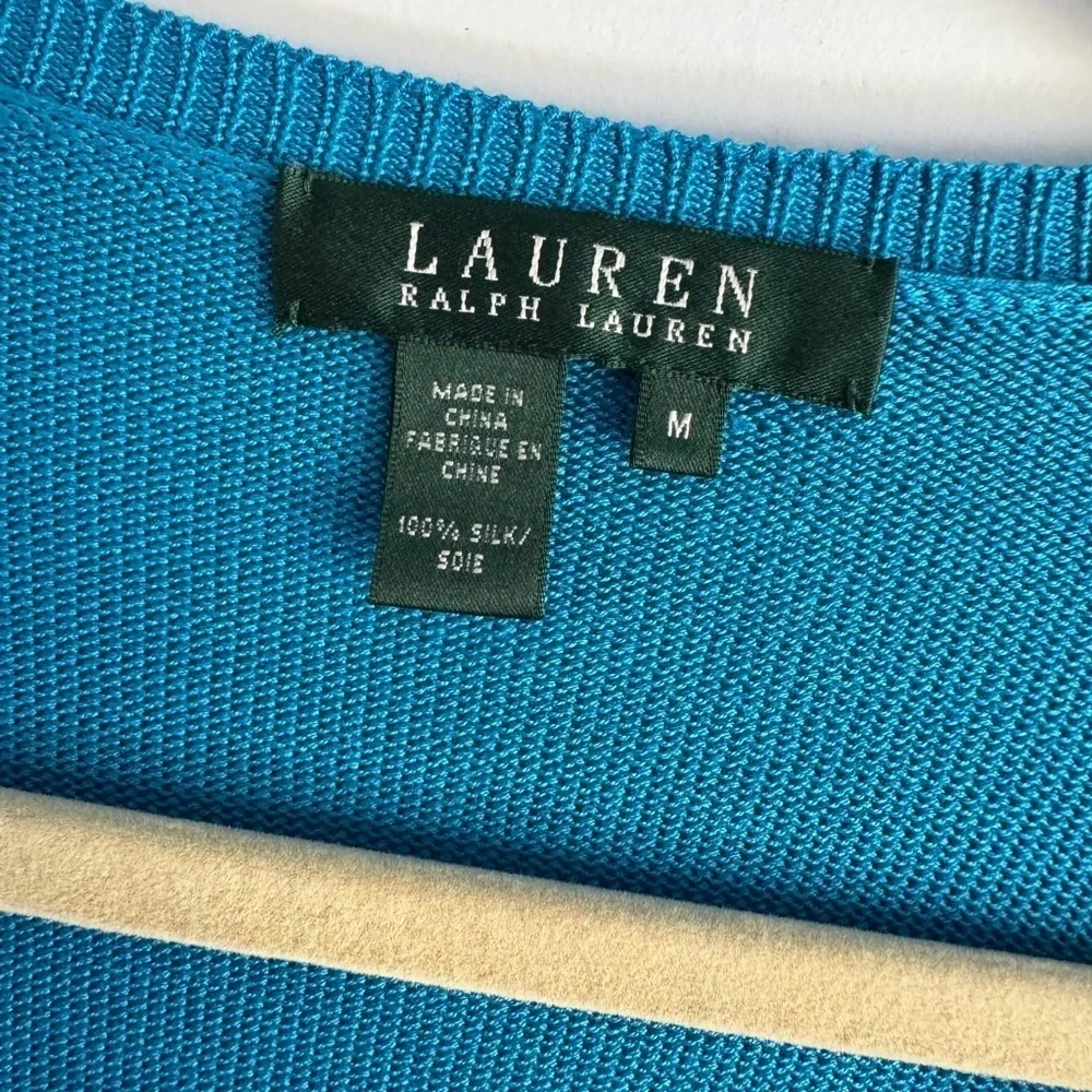 Lauren Ralph Lauren C-Neck Sweater Silk Pullover Preppy Resort Top Blue Ombré M
